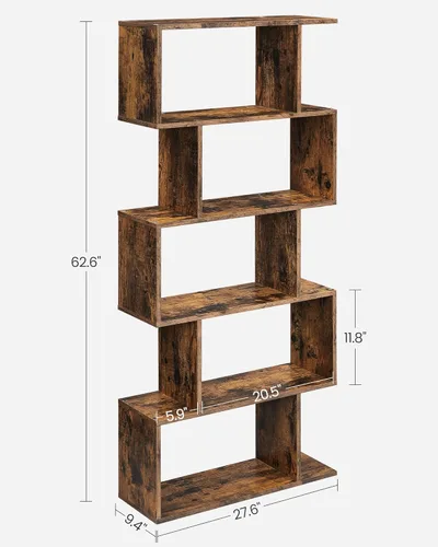 Vista 3 de VASAGLE Bookcase, 5-Tier Bookshelf, Display Shelf and Room Divider, Freestanding Decorative Storage Shelving, Rustic Brown ULBC62BX, 27.6”L x 9.4”W