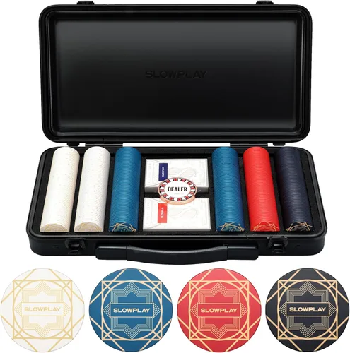 SLOWPLAY Nash - Juego de fichas de póquer de cerámica para Texas Hold'em, 300 unidades [fichas en blanco], 1.49 pulgadas y 0.35 onzas cada una.