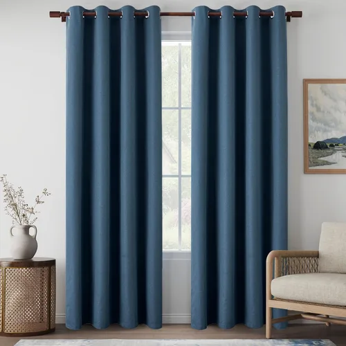 Vista 15 de Cortinas de Lino Beige con Bloqueo Total de Luz de 64 Pulgadas de Largo, Lino Sintético Texturizado con Bloqueo de Calor y Aislamiento Térmico