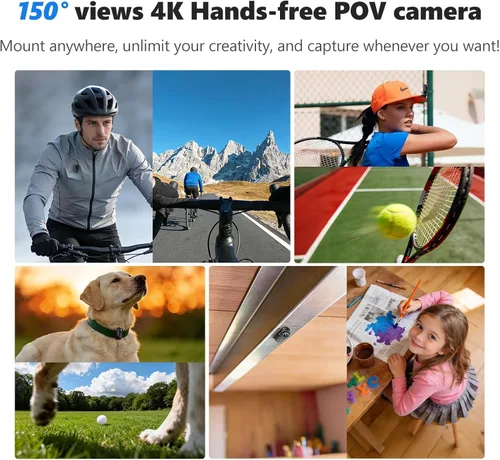 Vista 7 de Cámara de vlogging 4K 30FPS, cámara POV manos libres de 64 GB, cámara de acción impermeable de 98 pies con funda, estabilización de 6 ejes, cámara