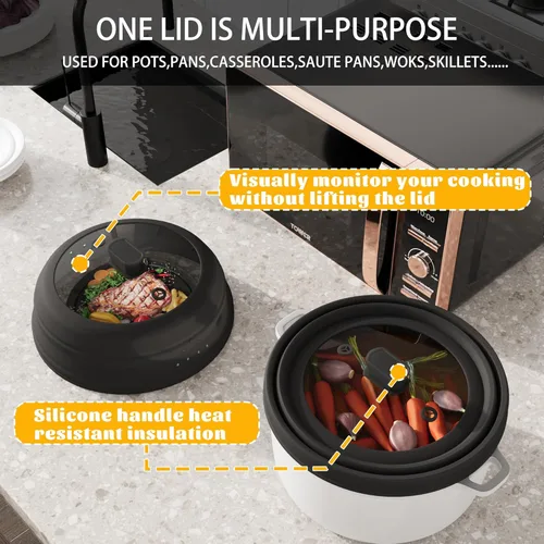 Vista 8 de Cubierta para salpicaduras de microondas, cubierta plegable de silicona para placa de microondas con vidrio para tapa protectora de salpicaduras