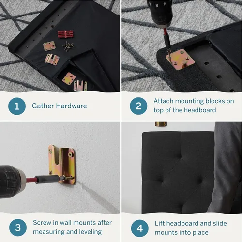 Vista 5 de LUCID - Cabecera tapizada de altura media, capitoné de diamantes, acolchado poliéster, altura ajustable 34 a 46 in, fácil montaje compatible marco