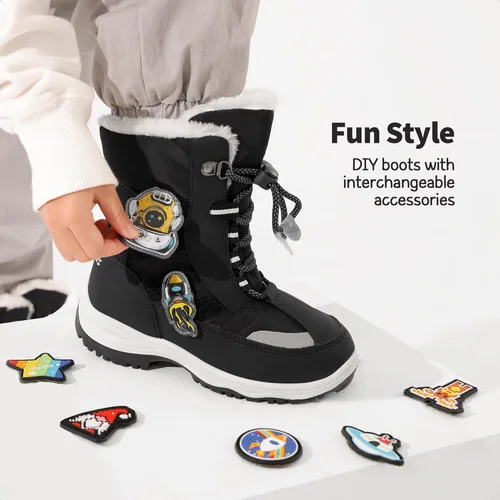 Vista 2 de DREAM PAIRS Botas de nieve para niños pequeños, accesorios intercambiables, antideslizantes, con forro de piel sintética a media pantorrilla