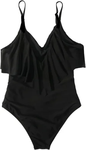 Vista 6 de SUUKSESS Traje de baño de una pieza con volantes y fruncidos para mujer, con control de abdomen, traje de baño adelgazante #1 estampado floral negro