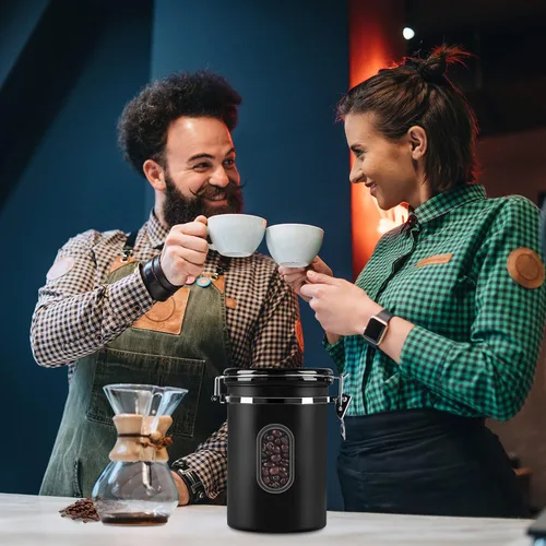 Vista 6 de Recipiente de café hermético de 50.7 fl oz con rastreador de fecha y ventana transparente, almacenamiento de granos de café de 18 onzas fluidas