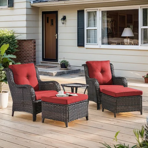 Vista 37 de Belord Mesa auxiliar pequeña para exteriores, mesa de mimbre de vidrio templado, mesa de centro impermeable para patio, mesa auxiliar de ratán