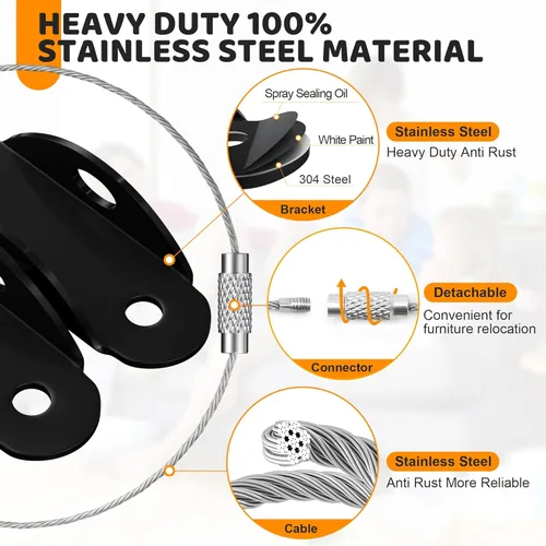 Vista 5 de Paquete de 10 anclajes de pared para muebles a prueba de bebés, anclajes de muebles antipunta, muebles seguros de 400 libras, cómoda, estantería a