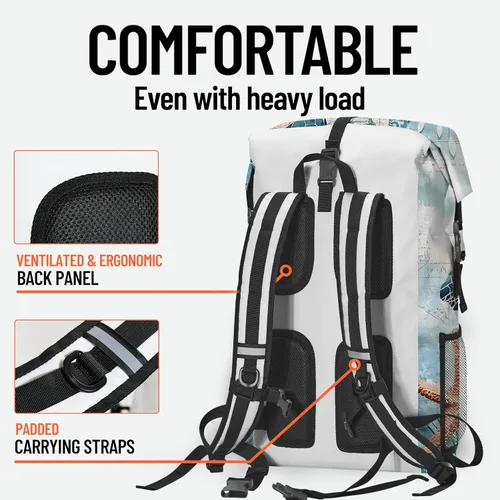 Vista 6 de Bolsa seca impermeable Bolsas secas marinas para kayak, senderismo, tortugas marinas, estrellas de mar, mochila con cierre enrollable, mochila