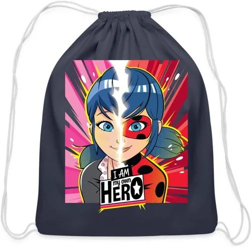 Spreadshirt Miraculous Merchandise I Am My Own Hero Mariquita Marinette Bolsa de algodón con cordón, Azul Marino, talla única , Cordón