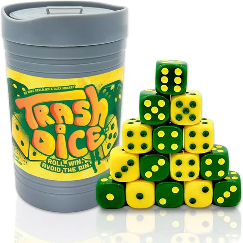 Big Discoveries Trash Dice - Juego de dados familiares de ritmo rápido | Emocionante juego de mesa y dados para 2 jugadores con bote de basura y