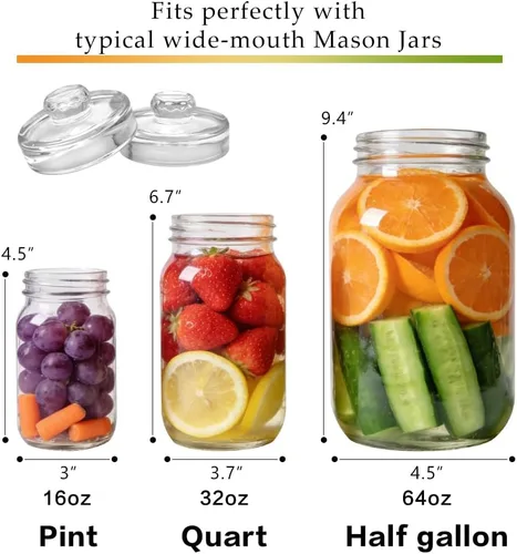 Vista 3 de 9 Pack Fermentation Glass Weights for Large Wide Mouth Mason Jars, Fermentaion Kit with Easy Grip Handle for Picklin & Sourkrout, Dishwasher Safe