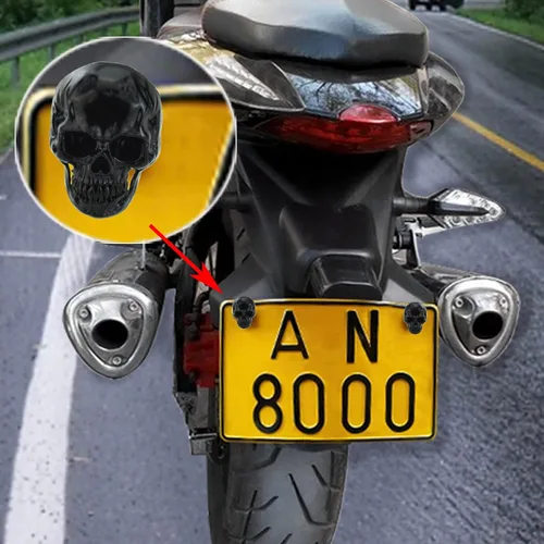 Vista 3 de Abfer Cubiertas de Tornillos de Matrícula con Diseño de Calavera Antirrobo Kit de Pernos de Marco de Tornillo de Matrícula Decorativo Compatible