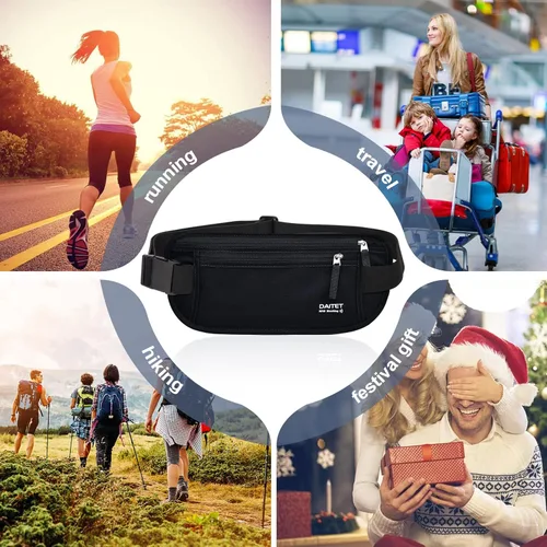 Vista 103 de DAITET Cinturón de dinero, soporte para pasaporte, cartera de viaje oculta segura con bloqueo RFID, riñonera encubierta (negro), Negro, Rfid