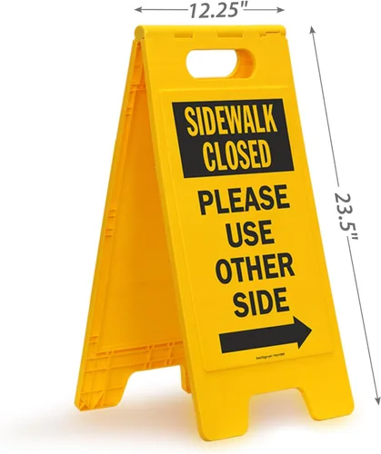 Vista 4 de SmartSign 25 x 12 inch “Sidewalk Closed - Please Use Other Side with Right Arrow” Two-Sided Folding Floor Sign, Plastic, Black and Yellow