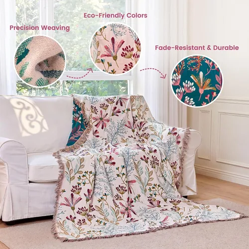 Vista 47 de MSGKV - Manta bohemia/primaveral de algodón para sofá y sala de estar, de gasa acogedora, de 50 x 60 pulgadas 50"x60" Cotton Throw, Woven Bird
