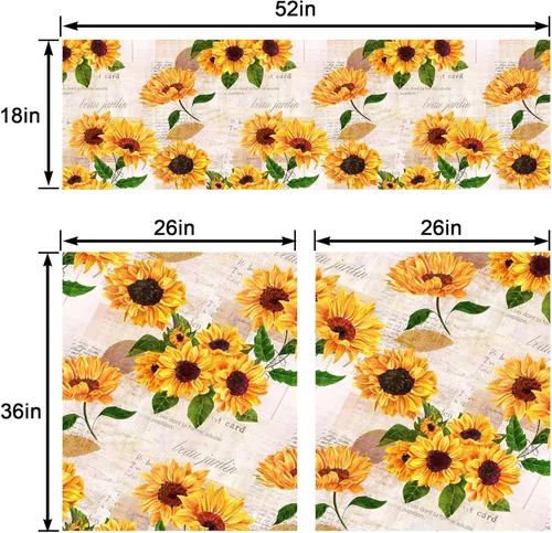 Vista 2 de Juego de cortinas de girasol con cenefa, 3 piezas de cortinas de cocina con girasol, juego de cortinas rústicas florales para baño y dormitorio