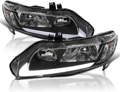 Spec-D Tuning Faros delanteros LED DRL negros compatibles con Honda Civic Sedan 4DR 2006-2011 montaje de faros delanteros izquierdo + derecho