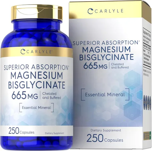 Carlyle Bisglicinato de magnesio tamponado 665 mg | 250 cápsulas | Mineral esencial quelado | Suplemento sin OMG y sin gluten