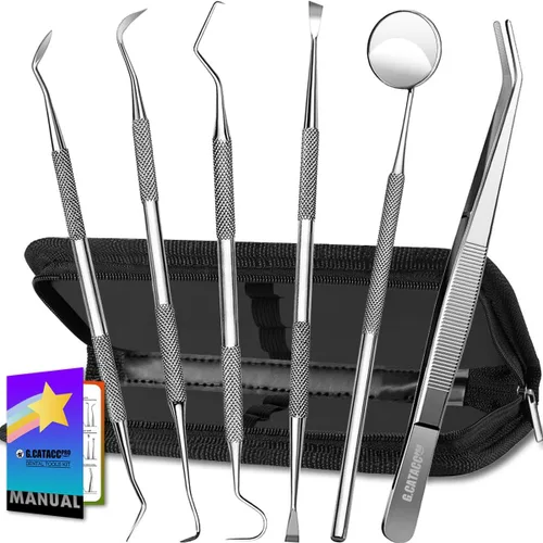 Vista 10 de Herramientas dentales, removedor de placa dental, kit de limpieza profesional para higiene dental, raspador de dientes de acero inoxidable
