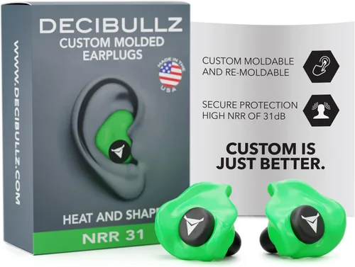 Vista 13 de Decibullz - Tapones para oídos moldeables a medida, 31 dB NRR más alto, protección auditiva cómoda para disparar, viajar, trabajar y conciertos