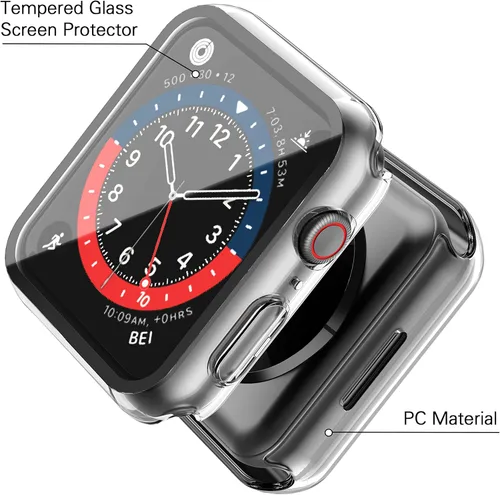 Vista 3 de Misxi - Juego de 2 fundas rígidas de policarbonato y protector de pantalla de vidrio templado compatibles con Apple Watch serie 9 (2023) serie 8