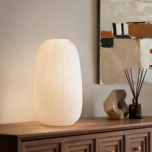 Vista 11 de RONDURE Lámpara de mesa moderna de cerámica de 9.1 pulgadas, totalmente regulable, moderna lámpara de noche para dormitorio, sala de estar y mesita