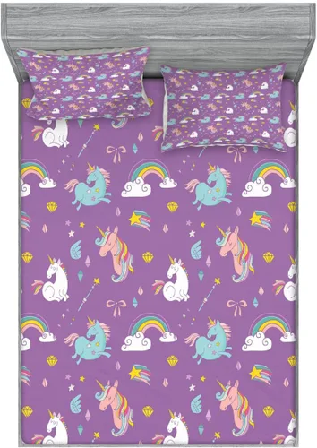 Vista 145 de Ambesonne - Juego de sábanas bajeras y fundas de almohada, diseño primaveral de acuarelas con jardín de hierbas y flores, juego de 4 piezas