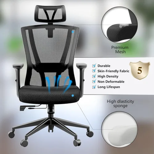 Vista 6 de GARLIFUR Silla ergonómica de oficina, sillas de malla para computadora, respaldo alto, silla ejecutiva giratoria, reposabrazos ajustables y soporte
