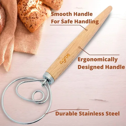 Vista 2 de Batidor de masa danés, herramientas para hacer pan, gancho de masa danés, batidora de masa de pan a mano, batidor de masa de pan para pastelería