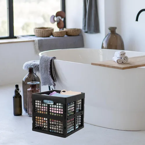 Vista 3 de Cajas de almacenamiento plegables de 18 L, cajas cuadradas de plástico, negro, paquete de 3