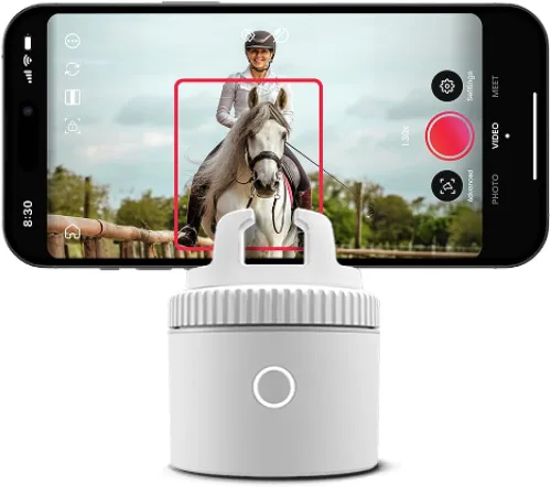 Pivo Equestrian Pod - Soporte independiente para teléfono de seguimiento automático, cara, cuerpo y caballo, rotación de 360°, 6 velocidades Blanco