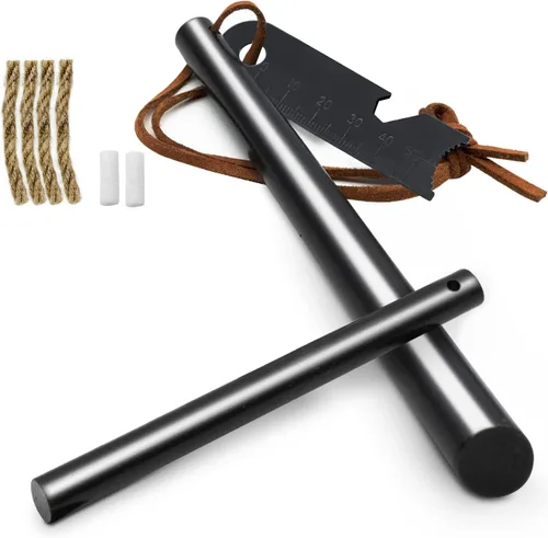 Vista 9 de BCHARYA Fire Starter Survival Tool, Ferro Rod Kit with Leather Neck Lanyard and Multi-Tool Striker, Flint and Steel Survival Igniter with Tinder