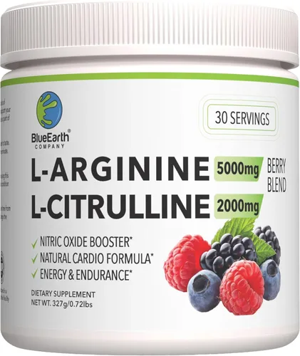 L-Arginina 5000mg + L-Citrulina 2000mg Complejo Suplemento en polvo - Refuerzo de óxido nítrico - Salud cardíaca, flujo sanguíneo, energía y