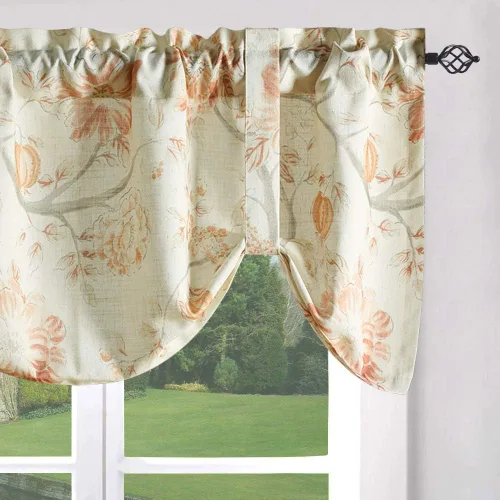 Vista 17 de Leeva - Cortinas azules con nudo para ventanas de cocina, estampado de pájaros, lino con bolsillo para varilla, textura para cortina pequeña