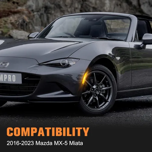 Vista 2 de Gempro Luces LED de posición laterales para parachoques delantero ámbar para Mazda MX-5 Miata ND Reflectores 2016-2023, lente ahumada, 2