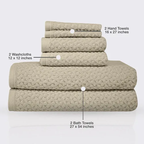 Vista 20 de Towels Beyond - Juego de toallas de lujo de 6 piezas, 100% algodón turco, de secado rápido, altamente absorbente y cómodo, incluye 2 toallas de Beige