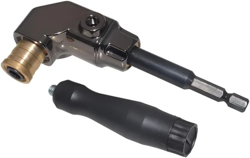 Vista 2 de Accesorio de taladro de ángulo recto, todo el cuerpo de metal adaptador de taladro de 90 grados con mango ABS desmontable, adaptador de esquina