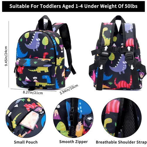Vista 2 de Accmor Arnés de mochila de dinosaurio para bebés con correa para niños pequeños con eslabón de muñeca antipérdida, bonita bolsa de guardería
