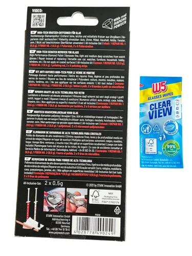 Vista 4 de Polywatch Pasta de pulido de cristal de vidrio para reloj con limpiador de toallitas W5