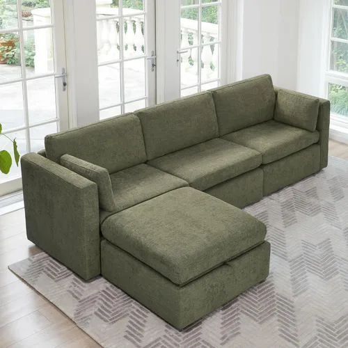 Vista 11 de CHITA Juego de sofá modular Cloud de gran tamaño, sofá modular en forma de U con diván reversible, 112 pulgadas de ancho, sofá modular de 5 Azul
