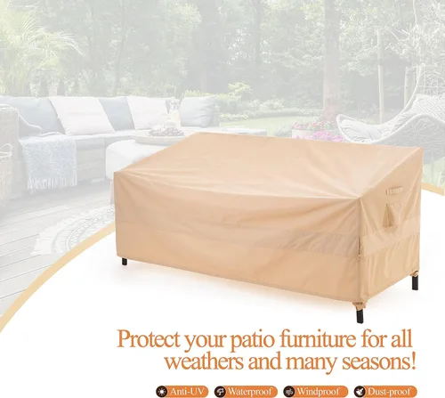 Vista 8 de WJ-X3 Funda para sofá biplaza de 2 plazas, impermeable, resistente a los rayos UV y al viento, 58 x 40 x 35 pulgadas, beige