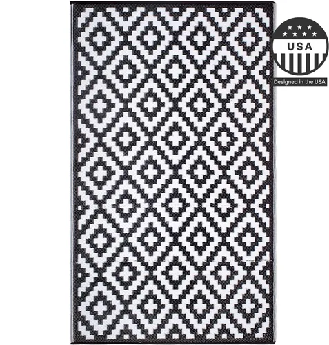 Vista 4 de FH Home - Alfombra para exteriores, impermeable, resistente a la decoloración, reversible, plástico reciclado de alta calidad, acabado geométrico