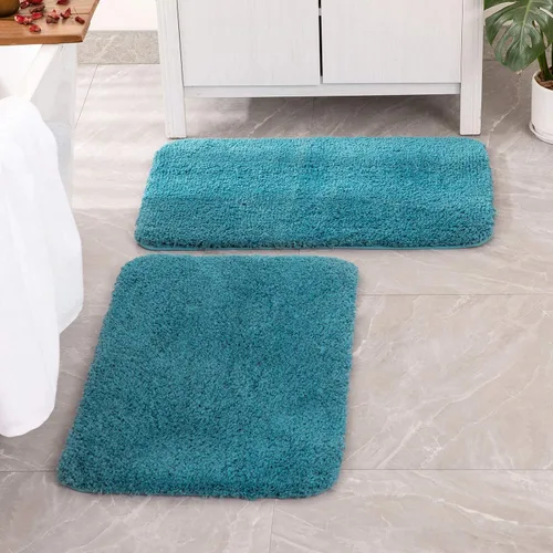 MIULEE Juego de 2 alfombras de baño peludas antideslizantes extra gruesas, alfombrillas de baño suaves de microfibra felpa absorbente de agua para