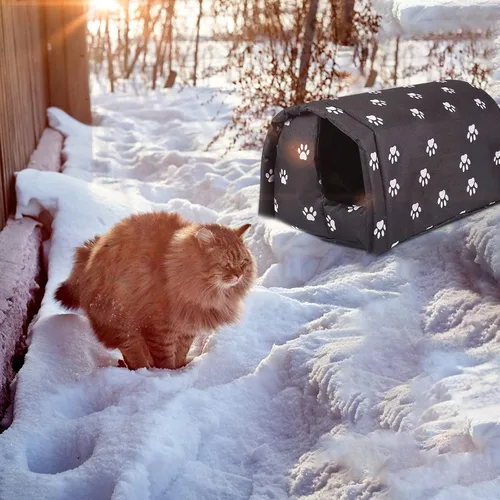 Vista 3 de Casa para Gatos Ferales de Exterior para Invierno, Resistente a la Intemperie, Impermeable, Resistente a la Lluvia, Plegable, Relleno de Algodón