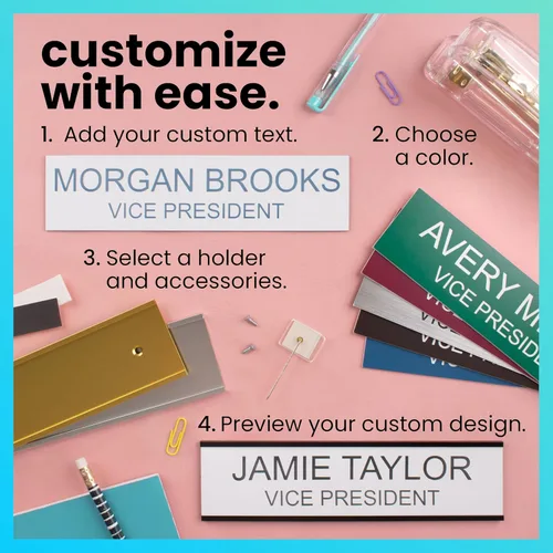 Vista 2 de ExcelMark Placa de identificación grabada personalizada de 2 x 8 pulgadas con esquinas cuadradas