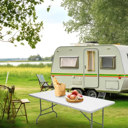 Vista 8 de Mesa plegable portátil de plástico resistente de 6 pies, plegable por la mitad, mesa plegable de plástico para interiores y exteriores, para Blanco