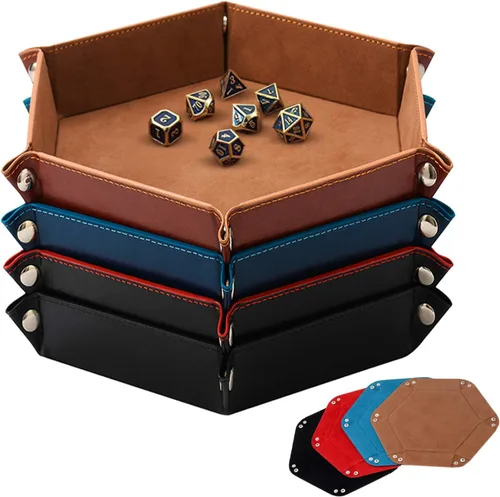 SHYVIA - Bandeja de dados para juegos de mesa RPG DND, bandeja de metal para rodar, caja de almacenamiento de dados, tamaño más grande, plegable de