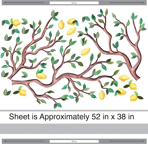 Vista 2 de Calcomanías de pared grandes de árbol de cítricos con acuarela, juego de calcomanías de limón o naranja (limón)