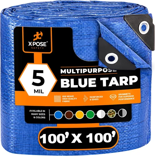 Vista 72 de Xpose Safety - Lona de polietileno ligera azul – Funda protectora multiusos, paño de goteo – duradero, impermeable, resistente a la intemperie