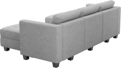 Vista 18 de Belffin Sofá modular modular con tumbonas dobles en forma de U, modular con asiento de almacenamiento, sofá modular con otomanas reversibles